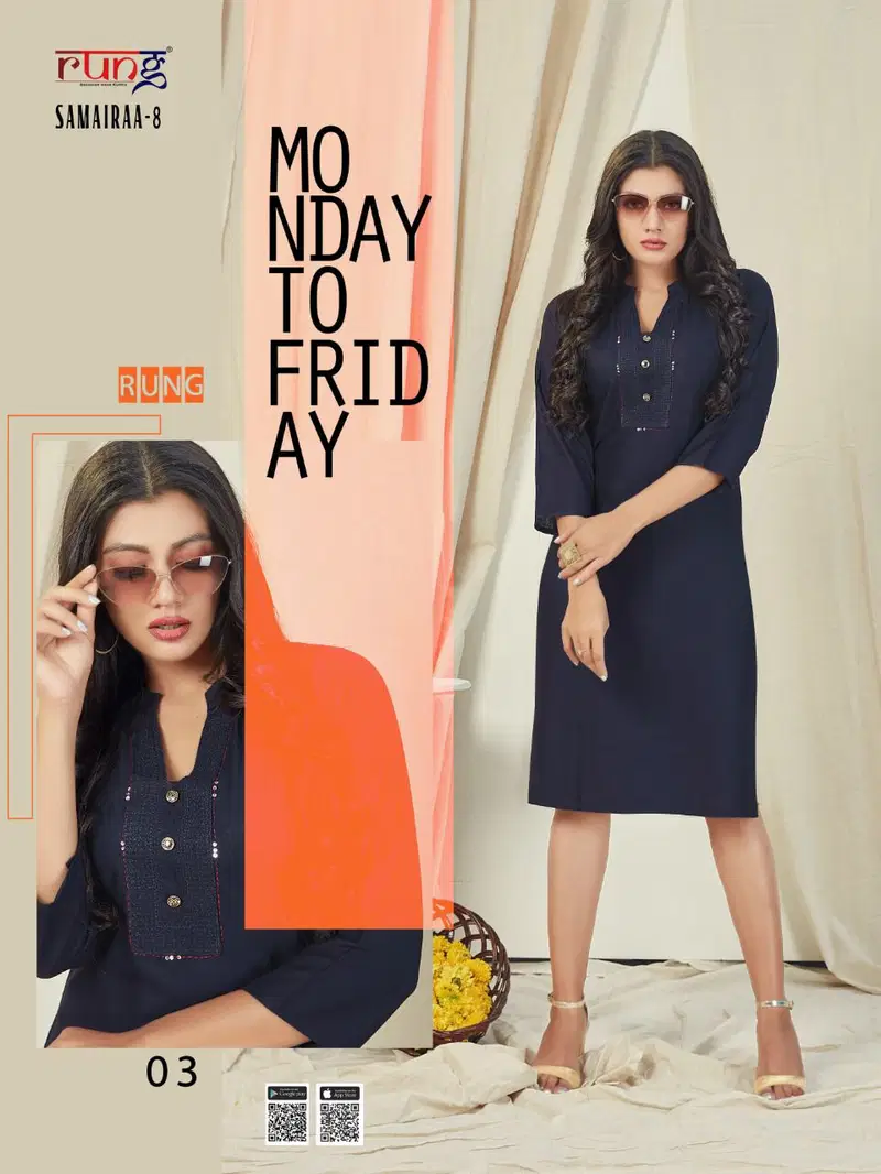 Rung Samairaa 8 Fancy Ethnic Wear Rayon Designer Kurti Collection